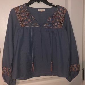 Demin Long Sleeve Embroidery Detail Shirt